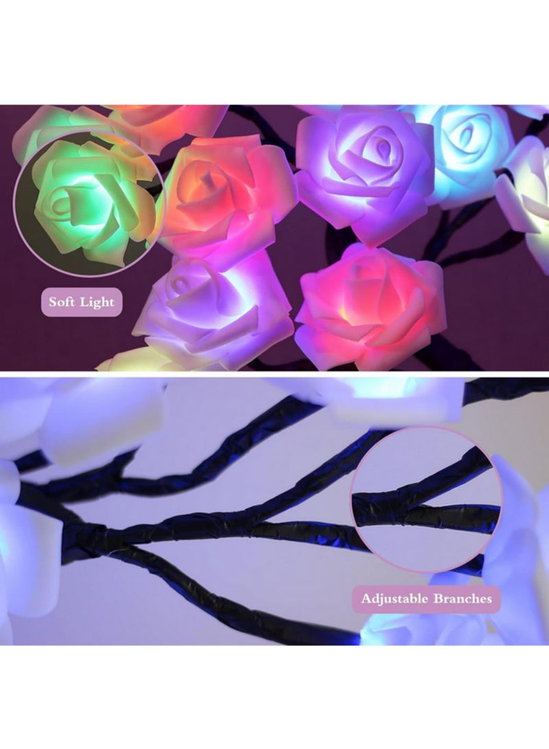 مصباح مكتبي على شكل شجرة ورد بـ 24 LED، مزود بالطاقة عبر USB، زهرة صناعية، إضاءة ليلية لغرف النوم والمعيشة، زينة لحفلات الزفاف وعيد الحب، لون أبيض - Image 3