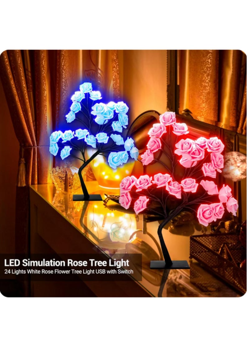 مصباح مكتبي على شكل شجرة ورد بـ 24 LED، مزود بالطاقة عبر USB، زهرة صناعية، إضاءة ليلية لغرف النوم والمعيشة، زينة لحفلات الزفاف وعيد الحب، لون أبيض - Image 5