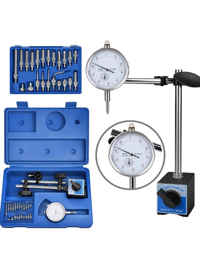 Dial Indicator Gauge with Magnetic Base, 22PCS Precision Indicator Set, 0.01mm Fine Adjustment Measuring Tool for Lathe, 3D Printer, Woodworking & Industrial Inspection - Image 1