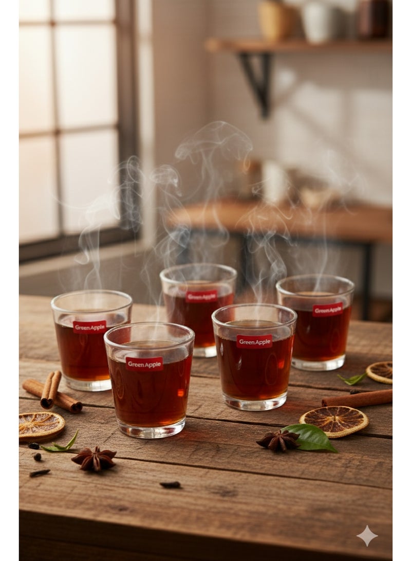 جرين أبل طقم أكواب ماء زجاجية – 5 قطع – تصميم شفاف مزخرف بقاعدة مستقرة - Image 3