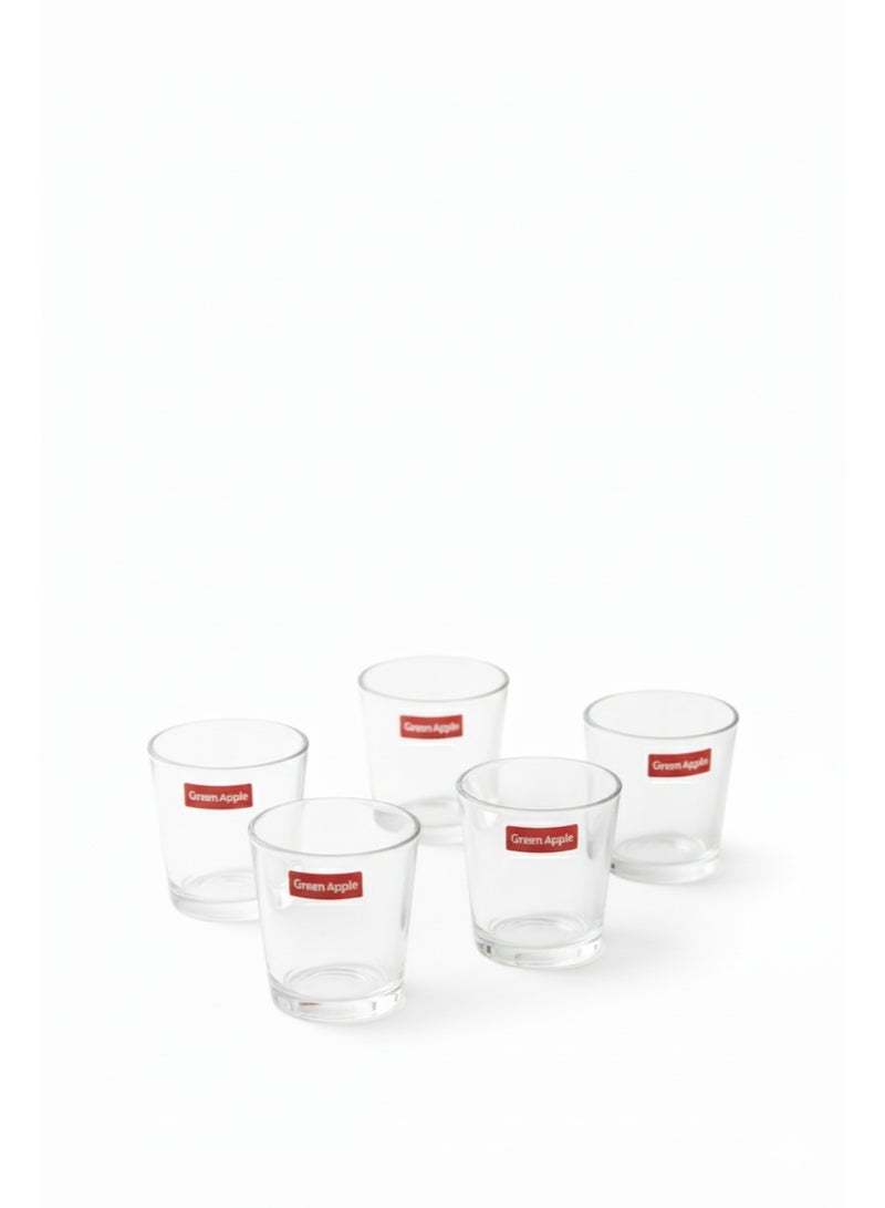 جرين أبل طقم أكواب ماء زجاجية – 5 قطع – تصميم شفاف مزخرف بقاعدة مستقرة - Image 1