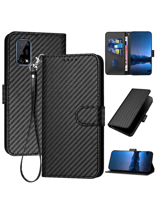 The Bros Case For Realme 7 5G / V5 5G / Q2 / Narzo 30 Pro 5G YX0070 Carbon Fiber Buckle Leather Phone Case with Lanyard