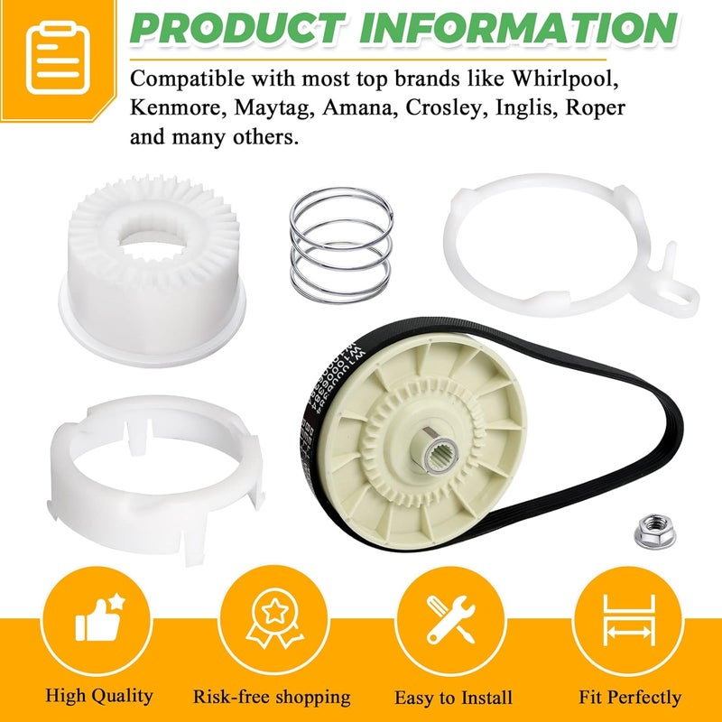 Techecook W10721967 Washer Pulley Clutch Kit & W10006384 Drive Belt by - Compatible for Whirlpool Kenmore Maytag washing machine Replaces PS10057144 W10006354 W10006356 W10239973 WTW5000DW1 MVWX655DW1 - Image 2