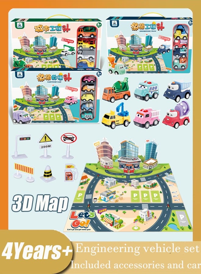 Engineering Vehicle Set Vehicle Toy Set With 3D Map Vehicles And Traffic Signs For Boys And Girls Randomly Send 1 Out Of 3 Items - Image 1