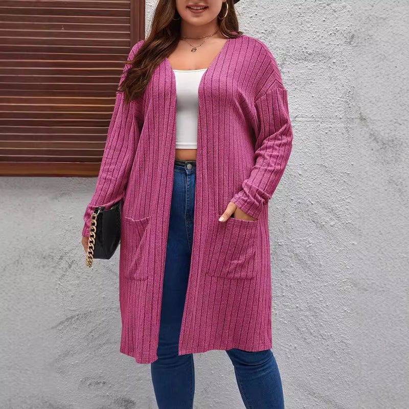 Plus Size Long Cardigan Knit Sweater Coat for Women - Image 2
