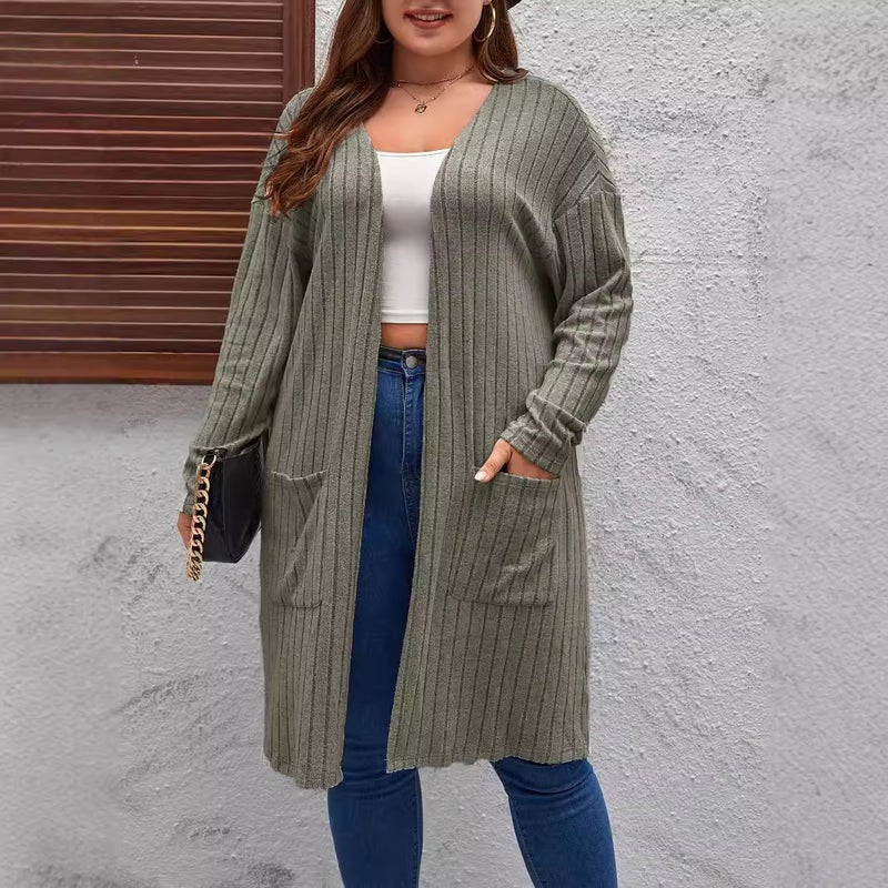 Plus Size Long Cardigan Knit Sweater Coat for Women - Image 4