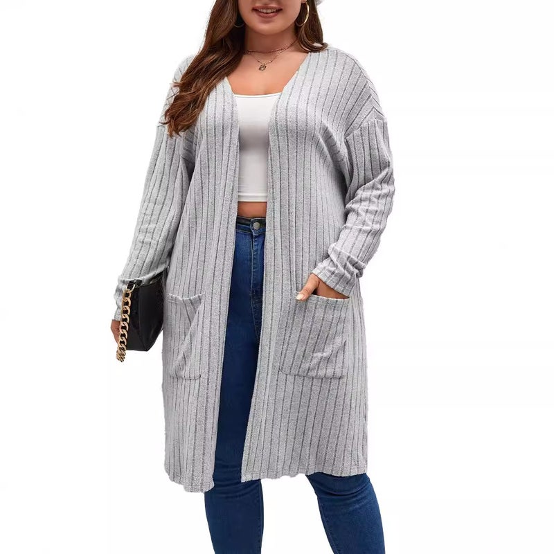 Plus Size Long Cardigan Knit Sweater Coat for Women - Image 5
