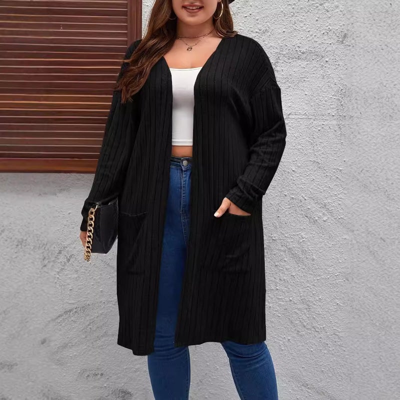 Plus Size Long Cardigan Knit Sweater Coat for Women - Image 3