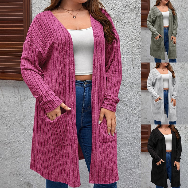 Plus Size Long Cardigan Knit Sweater Coat for Women - Image 1
