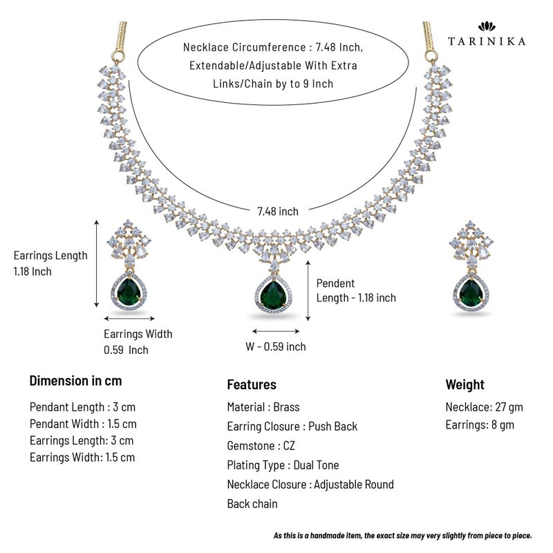 TARINIKA Green and White Cubic Zirconia(CZ) Indian Necklace Set with Earrings, Gold Plated Brass Fashion Indian Jewelry Gift for Women Bollywood Costume Jewellery (Rosemary CZ) - Image 4