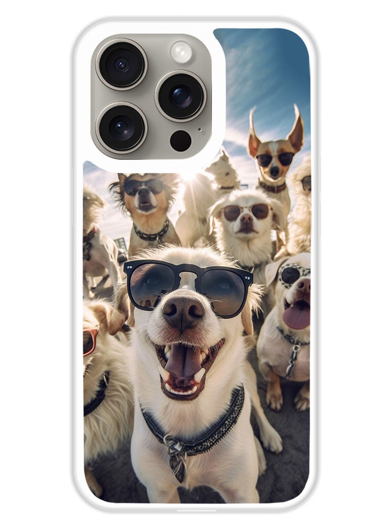 Theodor Protective Case Cover For APPLE IPHONE 15 Pro Selfie Dogs (White Bumper) - Image 1