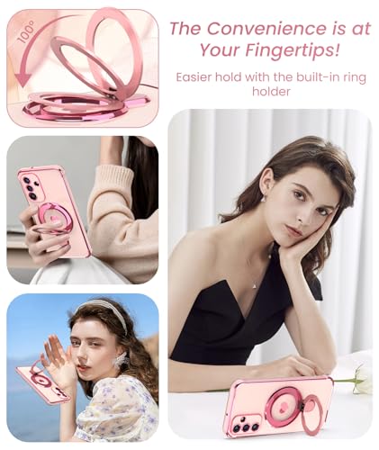 Liufcx for Samsung Galaxy A15 5G Love Heart Kickstand Case with 2X Screen Protector: Luxury Plated Gold Edge Slim Soft TPU Shockproof Protection Case Cover for Galaxy A15 (Pink) - Image 4