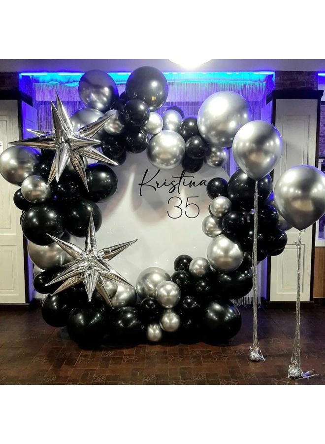 Paeyeq Black and Silver Balloon Garland Arch Kit with 3pcs Star Balloons, Silver and Black Balloon Confetti Latex Balloons for Birthday Wedding Graduation Baby Shower Disco Anniversary Party Decorations - Image 4