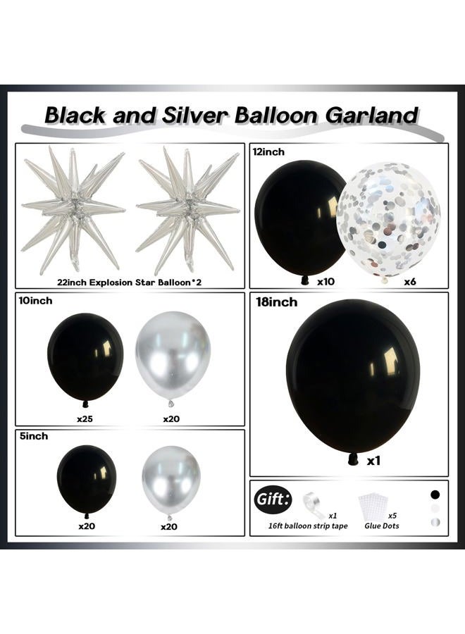 Paeyeq Black and Silver Balloon Garland Arch Kit with 3pcs Star Balloons, Silver and Black Balloon Confetti Latex Balloons for Birthday Wedding Graduation Baby Shower Disco Anniversary Party Decorations - Image 2