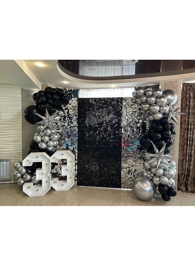Paeyeq Black and Silver Balloon Garland Arch Kit with 3pcs Star Balloons, Silver and Black Balloon Confetti Latex Balloons for Birthday Wedding Graduation Baby Shower Disco Anniversary Party Decorations - Image 5