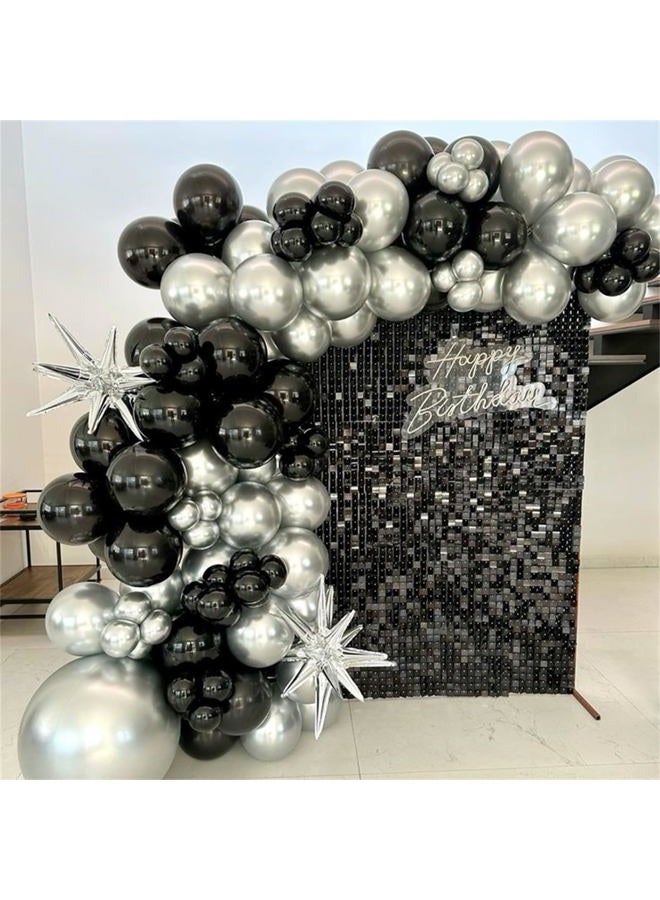 Paeyeq Black and Silver Balloon Garland Arch Kit with 3pcs Star Balloons, Silver and Black Balloon Confetti Latex Balloons for Birthday Wedding Graduation Baby Shower Disco Anniversary Party Decorations - Image 3