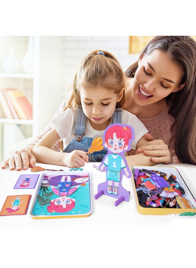 Iron Boxed Magnetic Character Dress-up Expression Change Jigsaw Puzzle Children's Wooden Early Education Educational Toys-Color:Animal Iron Box Magnetic Spelling - Image 3