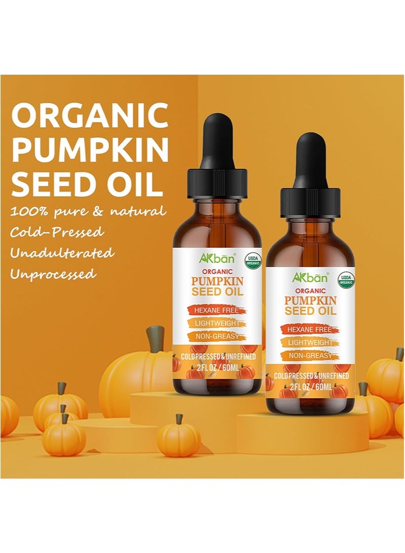 AKban Pumpkin Seed Oil for Hair Growth, USDA 100% Pure Natural Cold Pressed Organic, Moisturizing and Nourishing Dry Damaged Hair and Scalp, for Skin Care, Hair Care, Body Massage, 2 fl oz + 2 fl oz  - Image 4
