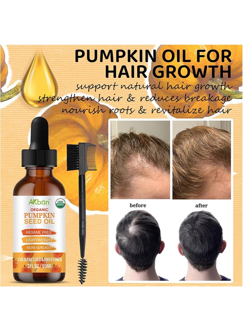 AKban Pumpkin Seed Oil for Hair Growth, USDA 100% Pure Natural Cold Pressed Organic, Moisturizing and Nourishing Dry Damaged Hair and Scalp, for Skin Care, Hair Care, Body Massage, 2 fl oz + 2 fl oz  - Image 3