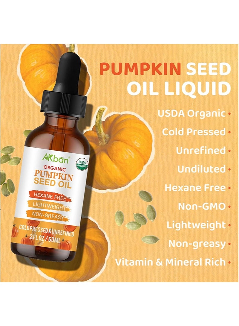AKban Pumpkin Seed Oil for Hair Growth, USDA 100% Pure Natural Cold Pressed Organic, Moisturizing and Nourishing Dry Damaged Hair and Scalp, for Skin Care, Hair Care, Body Massage, 2 fl oz + 2 fl oz  - Image 5