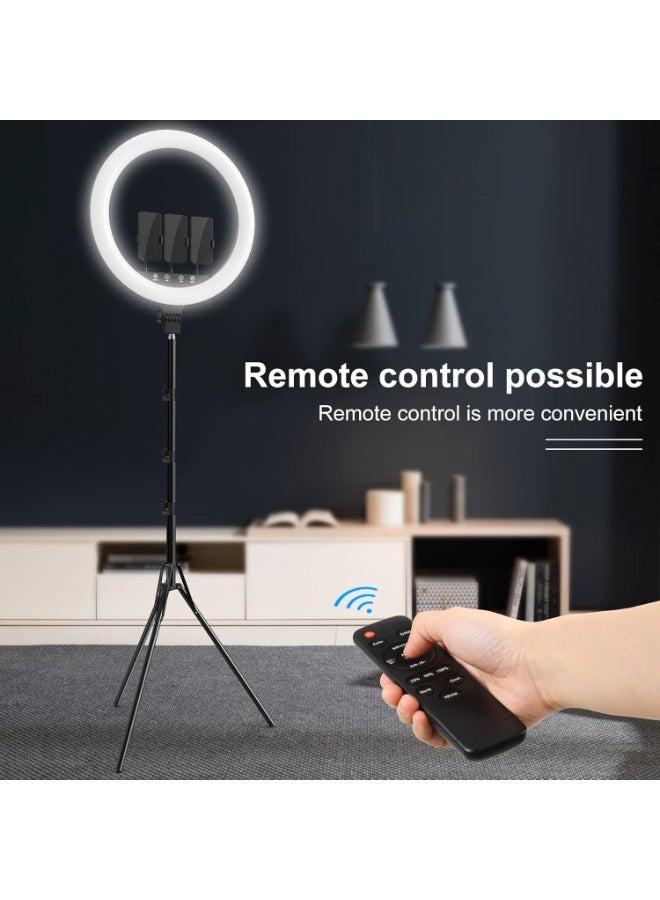 حلقة ضوء LED RGB 18 بوصة، مجموعة إضاءة ملونة Heorryn 48 سم مع ترايبود 200 سم و 3 حوامل هواتف – 3 أوضاع بيضاء، 21 وضع RGB، 9 مستويات سطوع - Image 3