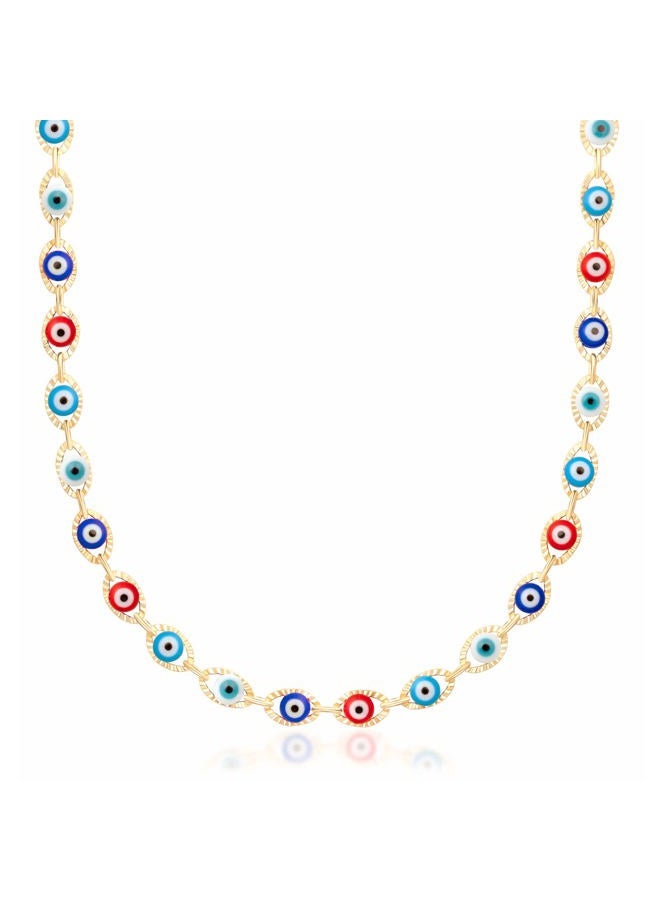 Barzel 18K Gold Plated Multi Color Evil Eye Necklace In 18 Inches with 2 Inches Extension - Made In Brazil (Multi Color Diamon Cut) - Image 1