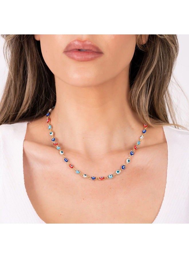 Barzel 18K Gold Plated Multi Color Evil Eye Necklace In 18 Inches with 2 Inches Extension - Made In Brazil (Multi Color Diamon Cut) - Image 2