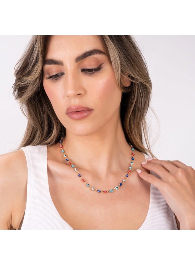 Barzel 18K Gold Plated Multi Color Evil Eye Necklace In 18 Inches with 2 Inches Extension - Made In Brazil (Multi Color Diamon Cut) - Image 3