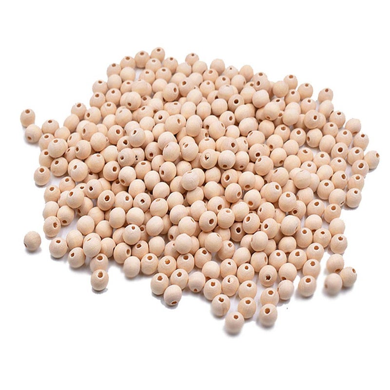 hesmartly 300Pcs 8mm Wooden Spacer Beads  Round Unfinished Natural Wood Loose Beads