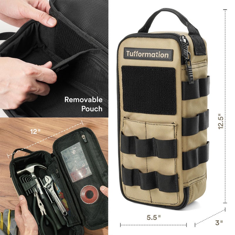 Tufformation Heavy Duty Small Tool Bag Pouch Portable Utility Organizer Case with Zipper Handle. Perfect for EDC, Motorcycle, Road Bike, Electricians & More - Image 2