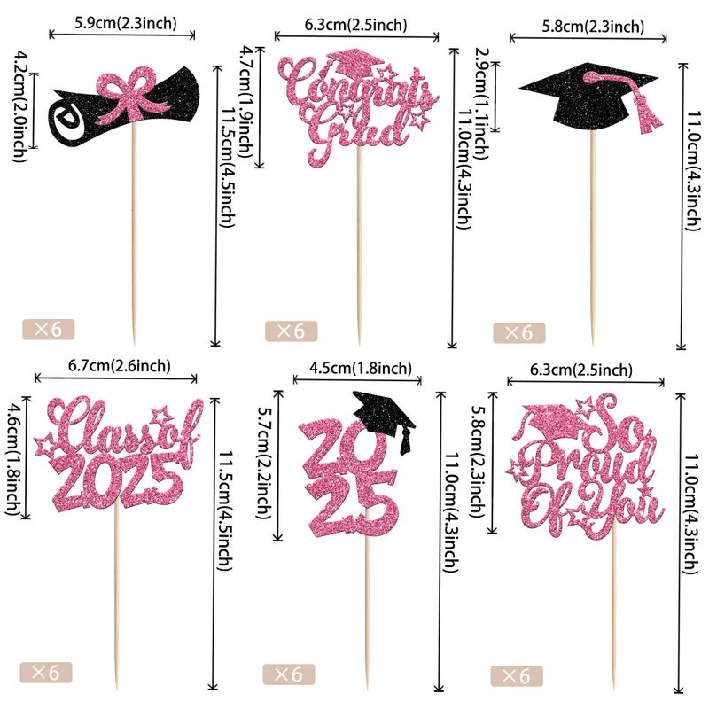 RSSTARXI 36 PACK تهانينا GRAD 2025 CURGCAKE CUPCAKE TOPCAKE PLATLITE DIPLOMA GRAD CAPCAKE تختار ديكورات فئة 2025 تخرج من كعكة التخرج الوردي - Image 2