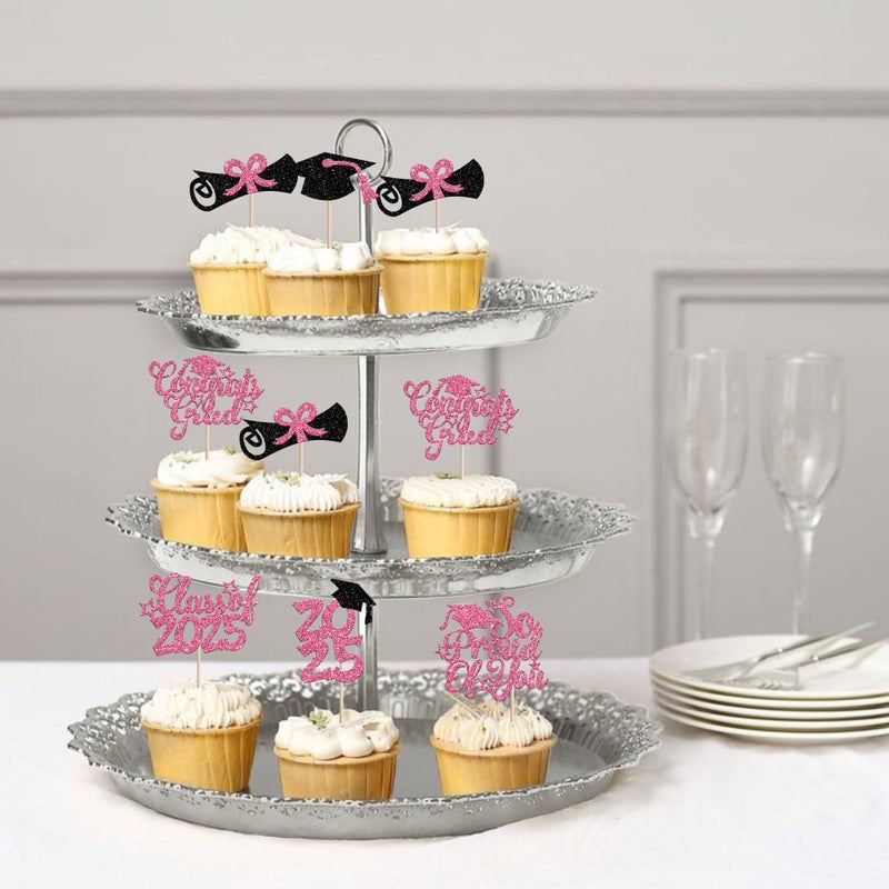 RSSTARXI 36 PACK تهانينا GRAD 2025 CURGCAKE CUPCAKE TOPCAKE PLATLITE DIPLOMA GRAD CAPCAKE تختار ديكورات فئة 2025 تخرج من كعكة التخرج الوردي - Image 5