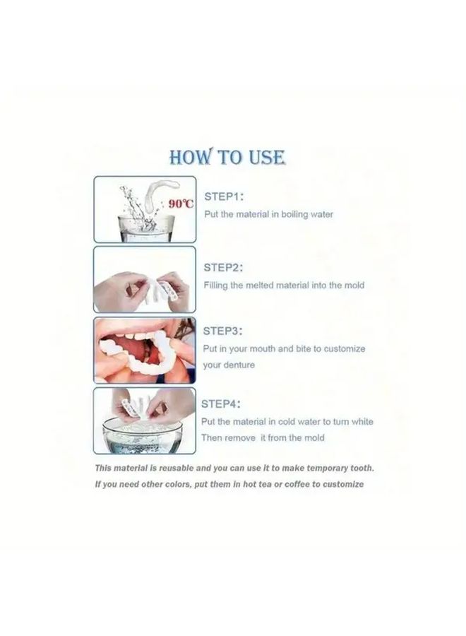 White Temporary Dentures 4pcs Upper Lower Arch Natural Looking Teeth Comfortable Adhesive Strips - Image 5
