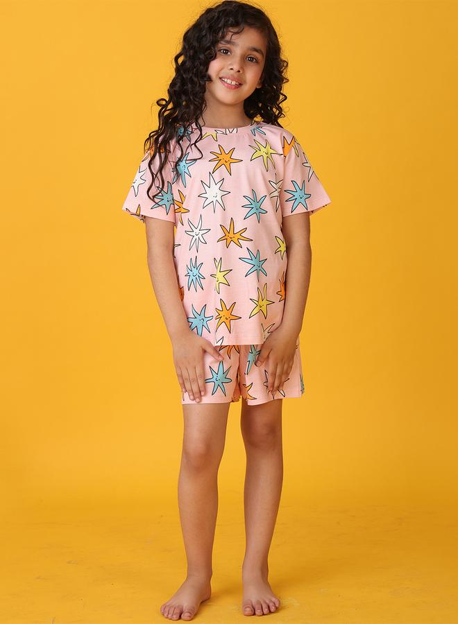 Anthrilo Girls Pink Star Print Cotton T-Shirt and Short Set - Image 5