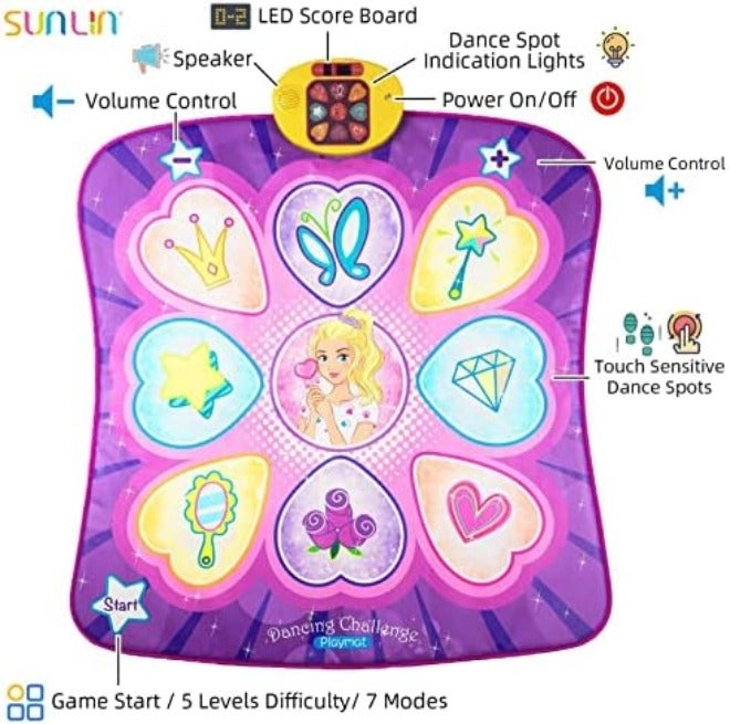 SUNLIN Dance Mat Toys for Girls Ages 3-10 | LED Lights, Adjustable Volume, 9 Music Tracks, 7 Game Modes, 5 Challenge Levels - Image 5