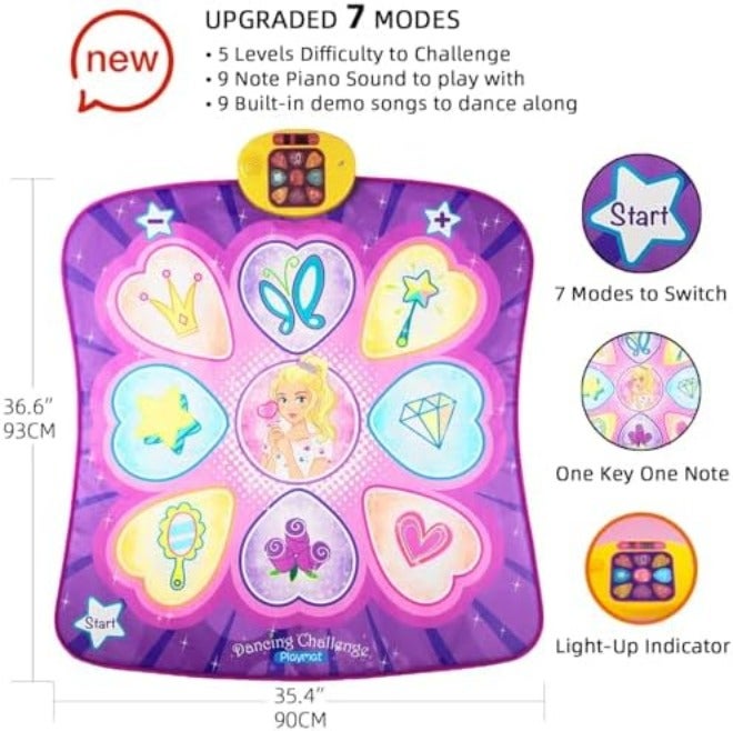 SUNLIN Dance Mat Toys for Girls Ages 3-10 | LED Lights, Adjustable Volume, 9 Music Tracks, 7 Game Modes, 5 Challenge Levels - Image 4
