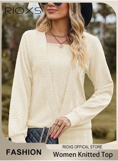 RIOXS Women's Tops,Square Neck Solid Color Long Sleeve Blouses,Loose Fit Casual Tops,Soft Comfortable Pullover Shirt,Casual Tops Office Formal Work Shirts,Pair With Skirt Jeans,Stylish Blouse Tops  - Image 1
