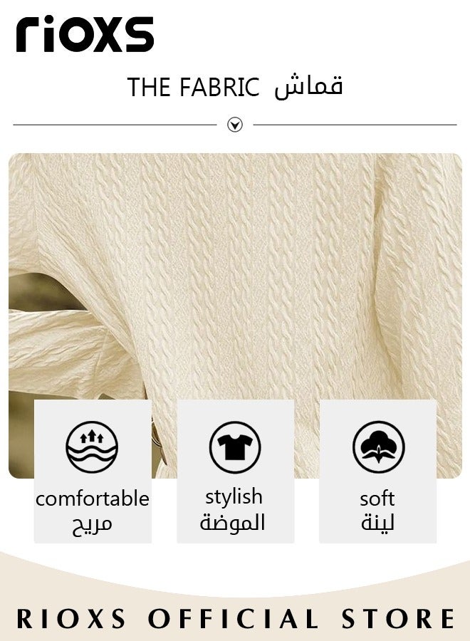 RIOXS Women's Square Neck Long Sleeve Knit T-Shirt, Loose Fit Lightweight Pullover Tops, Soft Comfortable Solid Color Pullover Sweaters, Spring Fall Casual Breathable Tunic Tops, Suitable for Work/Office/Vacation/Travel/Basic Daily Wear, Beige - Image 5