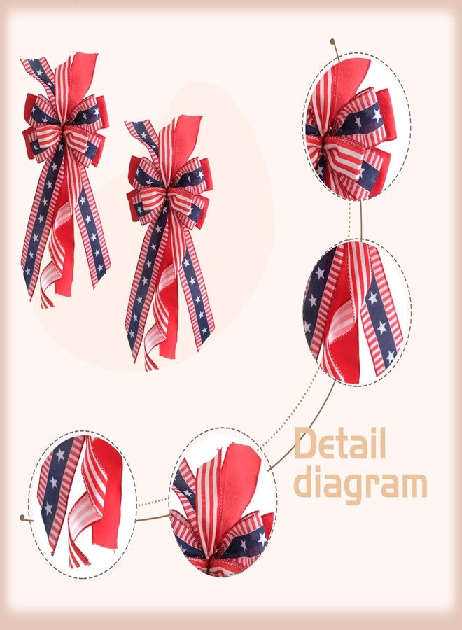 idyllic Large Patriotic Wreath Bows for Front Door, Memorial Day Red Blue White Stars and Stripes Bows for Wreath - Image 2