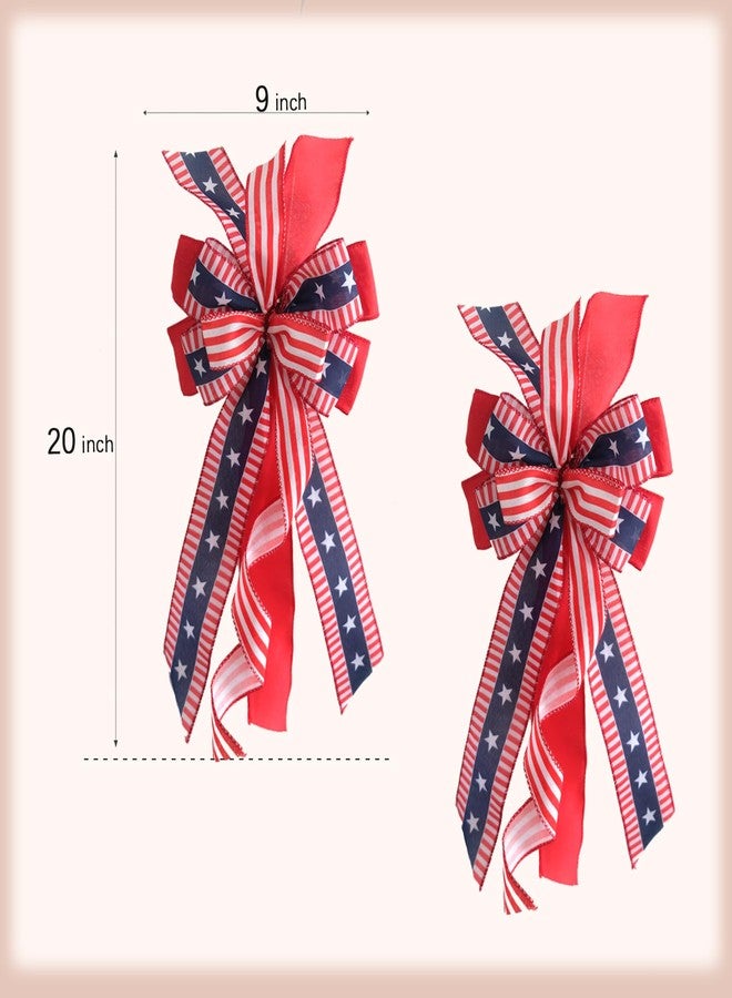 idyllic Large Patriotic Wreath Bows for Front Door, Memorial Day Red Blue White Stars and Stripes Bows for Wreath - Image 3