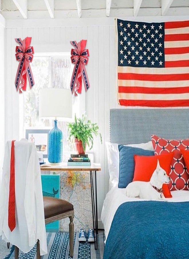 idyllic Large Patriotic Wreath Bows for Front Door, Memorial Day Red Blue White Stars and Stripes Bows for Wreath - Image 5