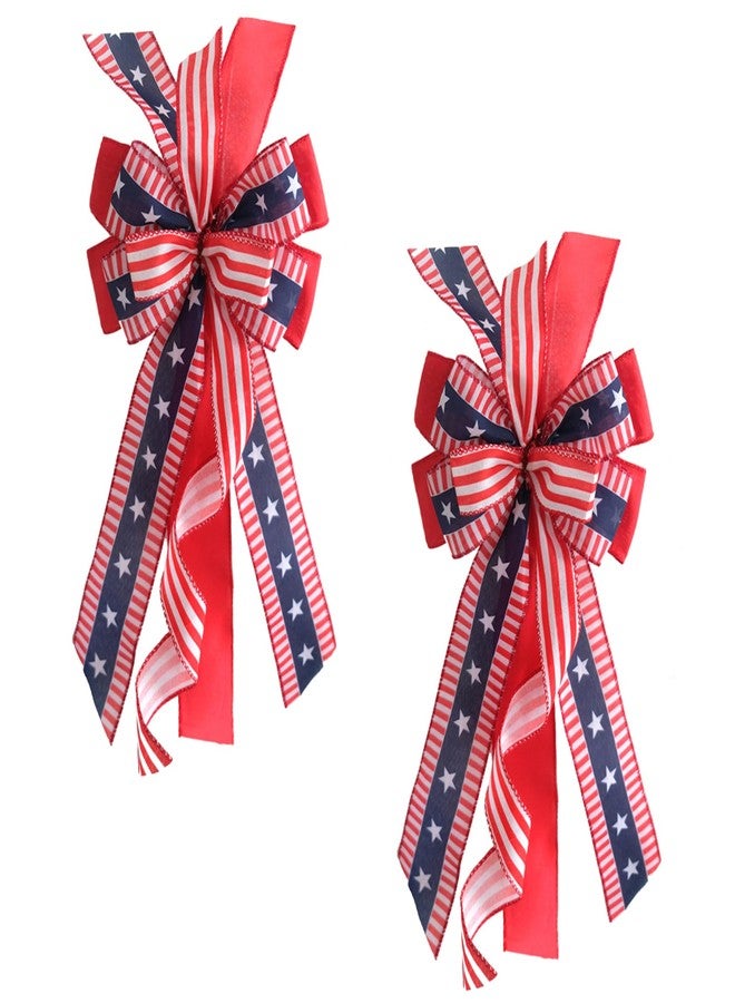 idyllic Large Patriotic Wreath Bows for Front Door, Memorial Day Red Blue White Stars and Stripes Bows for Wreath - Image 1