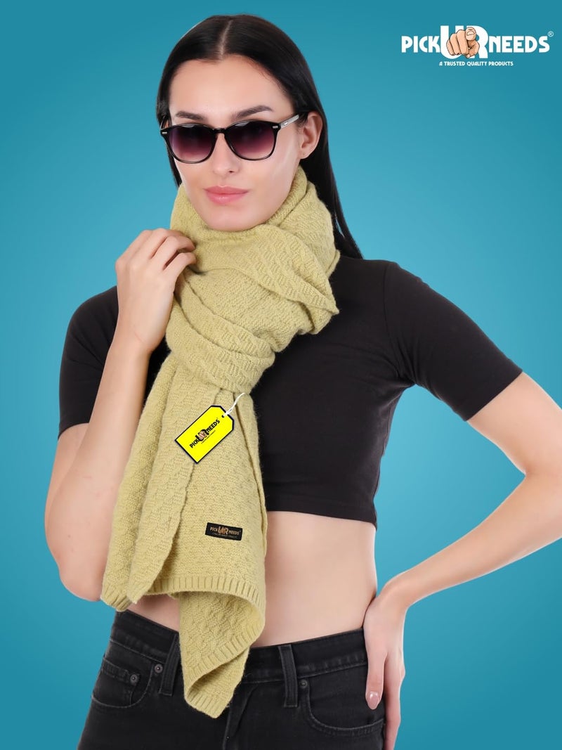 Pick Ur Needs Women’s Soft Wool Winter Muffler – Premium Warm Knitted Scarf for Travel & Casual Outfits | Cozy & Stylish (Cream) - Image 4