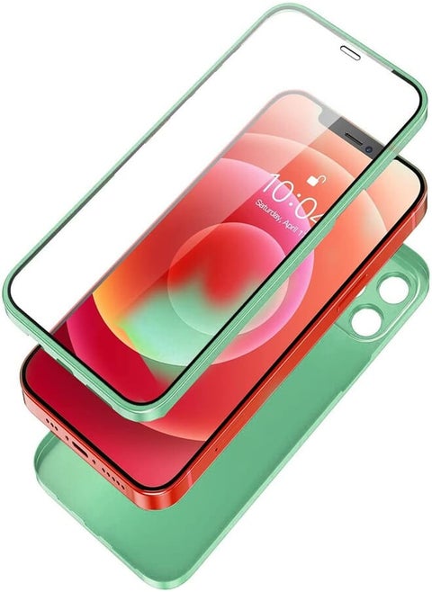 Ultra Slim 360 Full Body with Built-in Screen Protector Touch Sensitive Shockproof bumper Full Hard case Mobile Phone Compatible with iPhone 12 Pro 6.1 inches - Light Green
