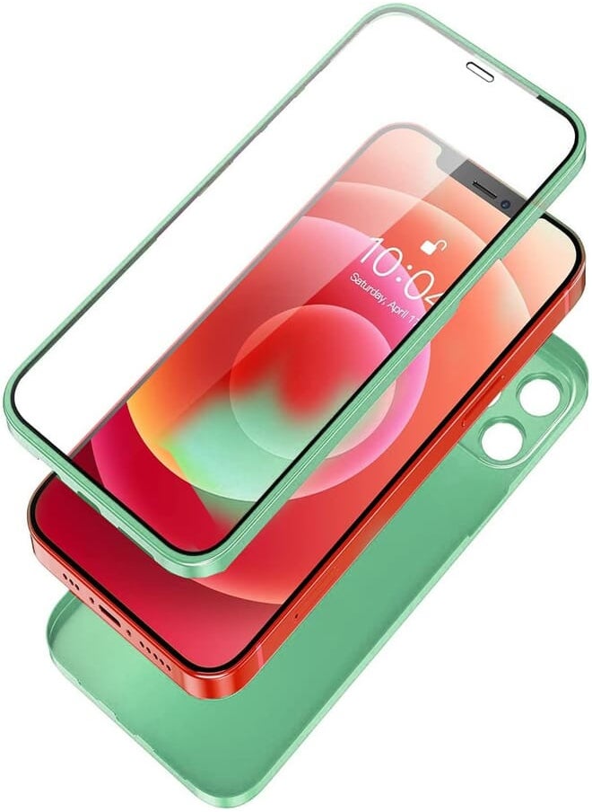 Ultra Slim 360 Full Body with Built-in Screen Protector Touch Sensitive Shockproof bumper Full Hard case Mobile Phone Compatible with iPhone 12 Pro 6.1 inches - Light Green