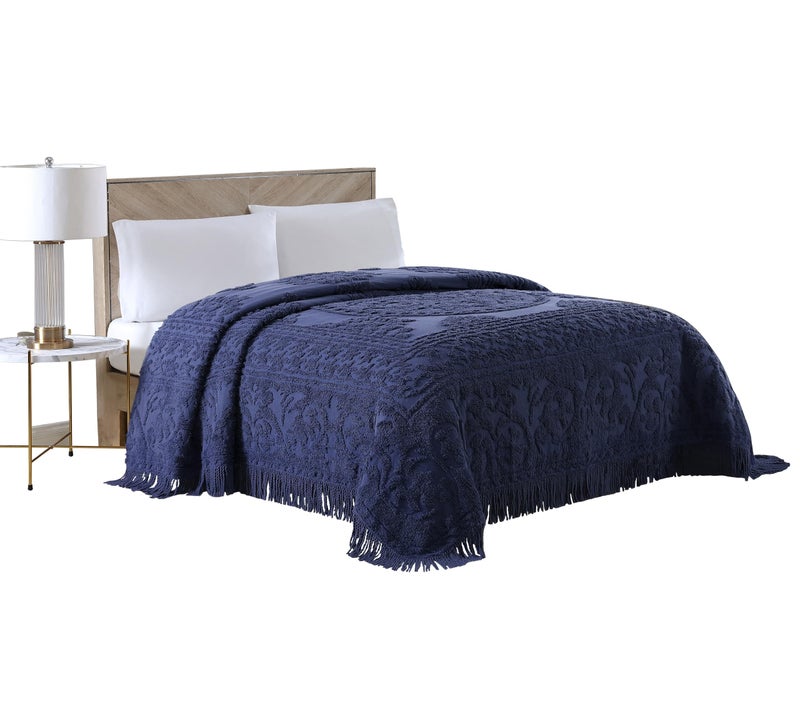 Beatrice Home Fashions Medallion Chenille Bedspread King Navy