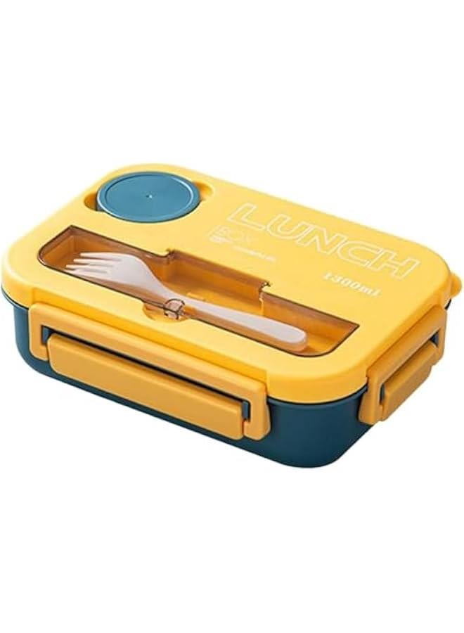 HOOKOR Bento Box with Tableware,Lunch Containers for Men Women for Kid School with 4 Compartments,Extra Large Leakproof Lunch Box,Food-Grade Plastic Bento Box,BPA-Free,Suitable for Microwav (Blue) - Image 1