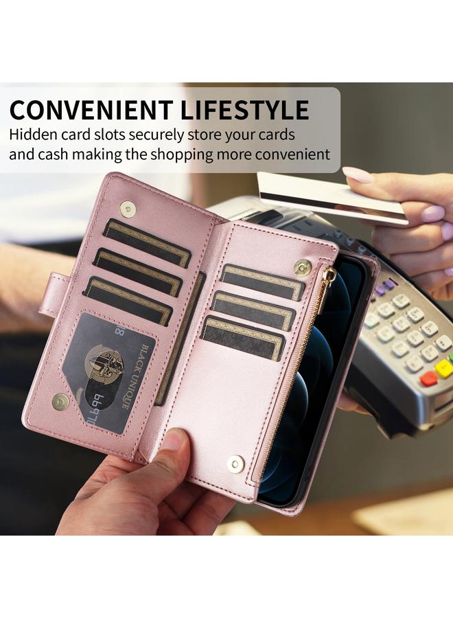 اس-توب جراب هاتف iPhone 12 / 12 Pro Crossbody بسحاب محفظة جلد معيني الشكل - Image 5