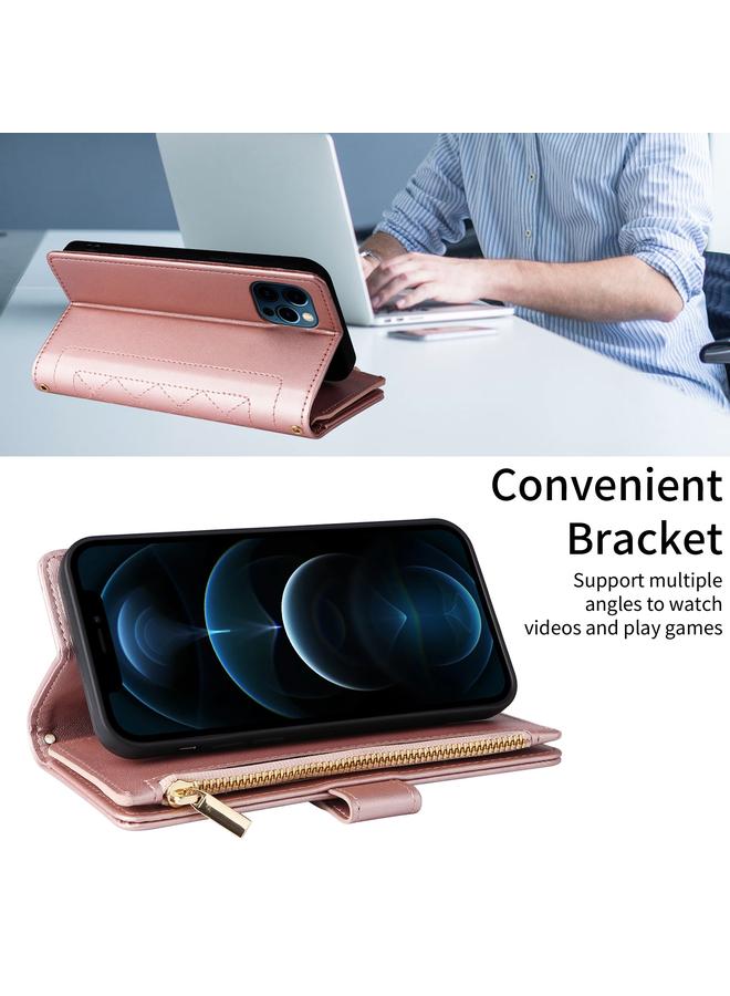 اس-توب جراب هاتف iPhone 12 / 12 Pro Crossbody بسحاب محفظة جلد معيني الشكل - Image 3