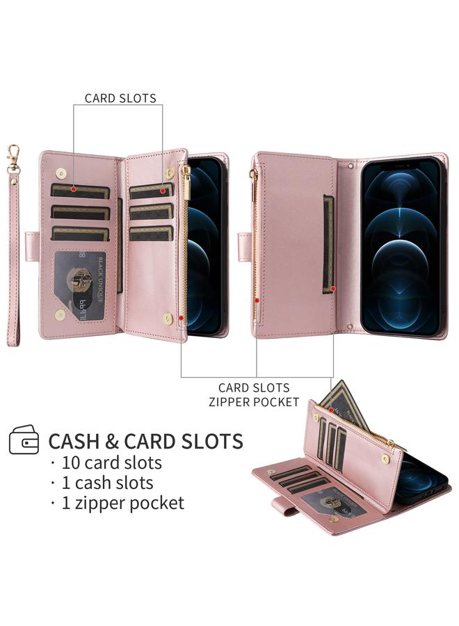 اس-توب جراب هاتف iPhone 12 / 12 Pro Crossbody بسحاب محفظة جلد معيني الشكل - Image 4